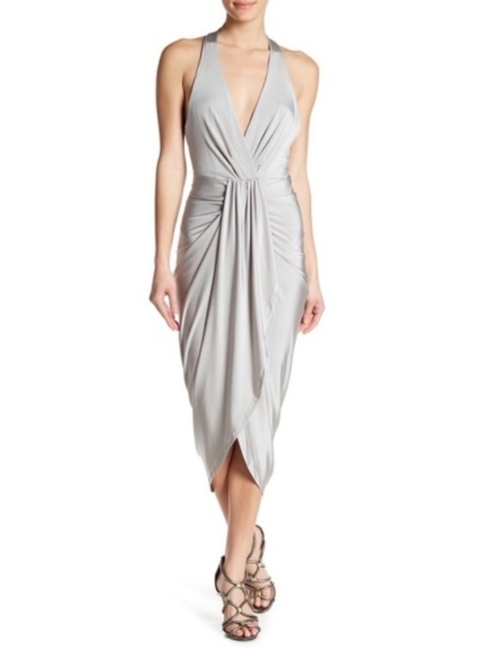 AEOM New With Tags Elegant Silver Halter Draped Women’s Dress